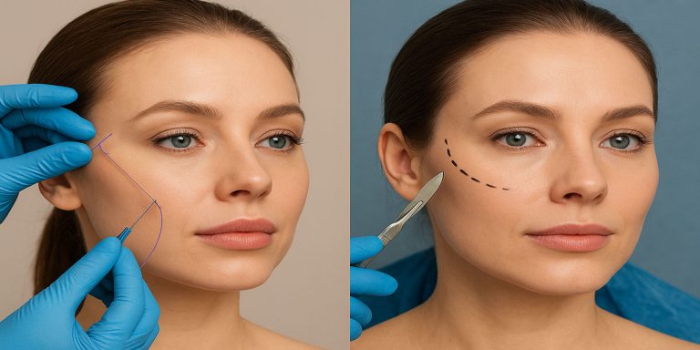 ماندگاری لیفت شقیقه با نخ بیشتر است یا جراحی؟
