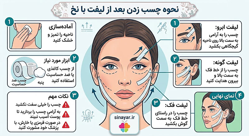 نحوه چسب زدن بعد از لیفت با نخ